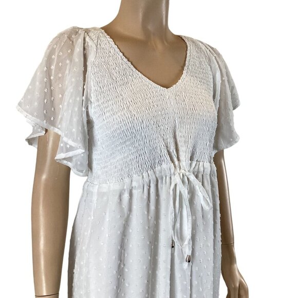 5 For $25 NWT Boho Chic White Maxi‎ Dress Size Medium Flutter Sleeves & Smocked - Picture 3 of 8